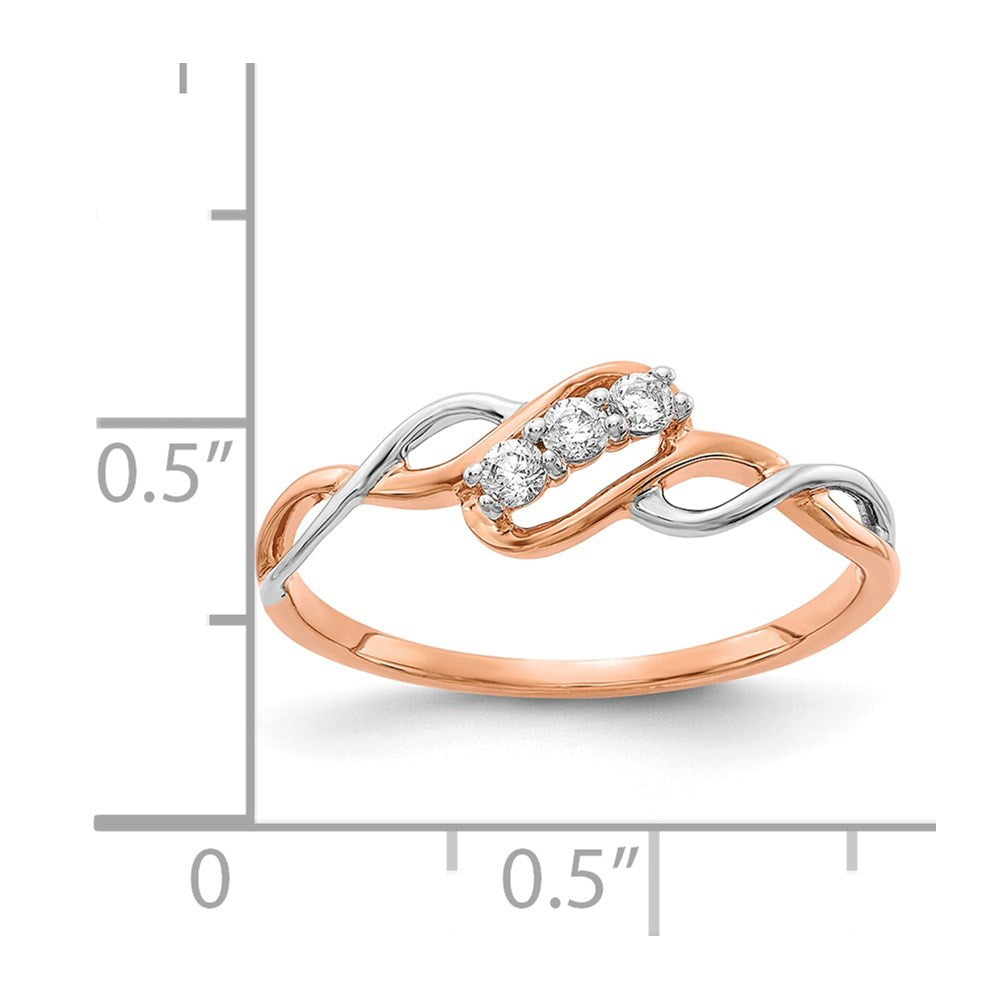 14k Two-tone 3-stone Diamond Polished Twist Ring