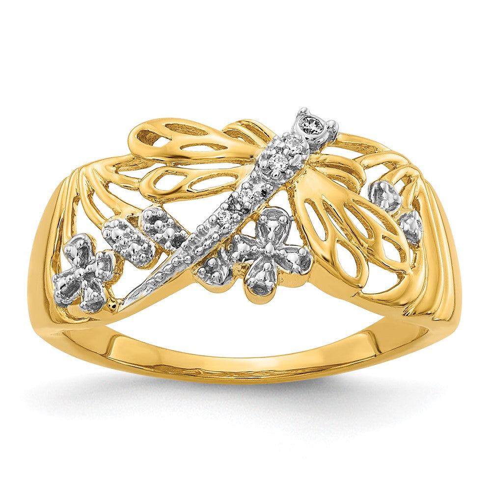14k Rhodium Diamond Dragonfly Ring
