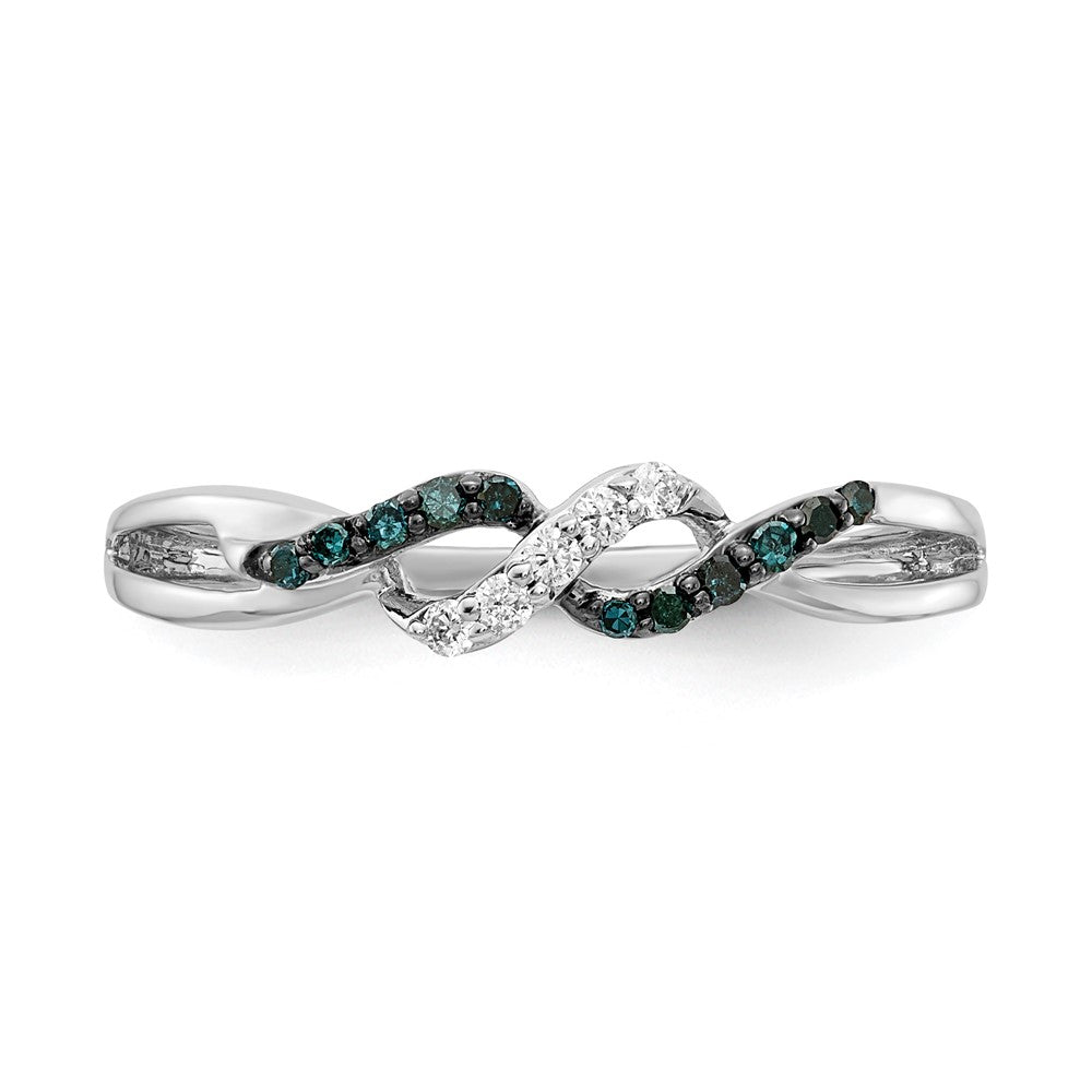 14k White Gold w/ Blue and White Diamond Twist Ring
