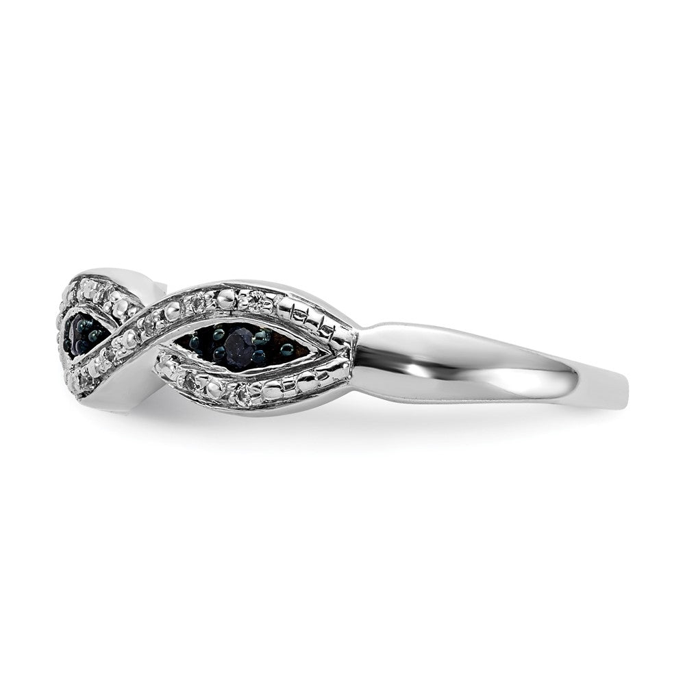 14k White Gold White and Blue Diamond Twist Ring