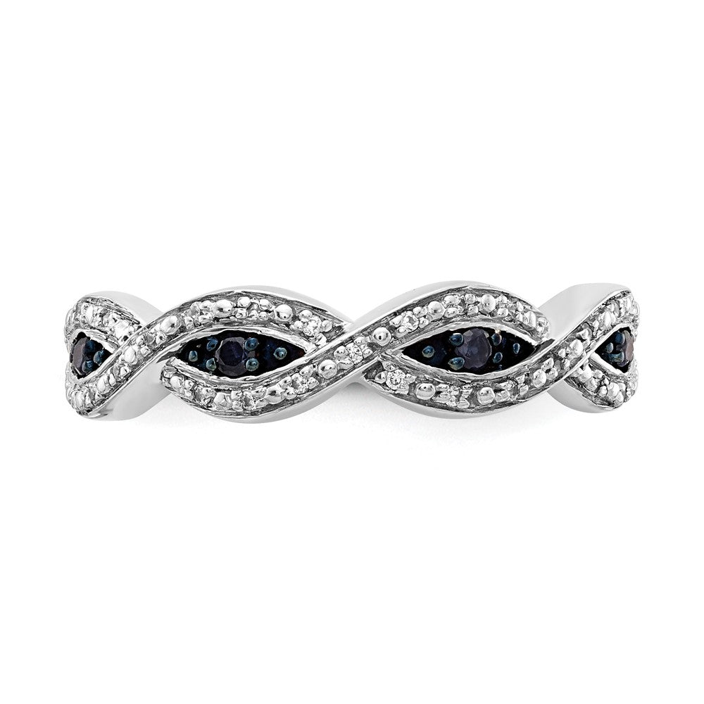14k White Gold White and Blue Diamond Twist Ring