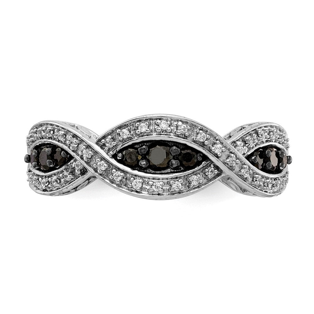 14k White Gold White and Black Diamond Twist Ring