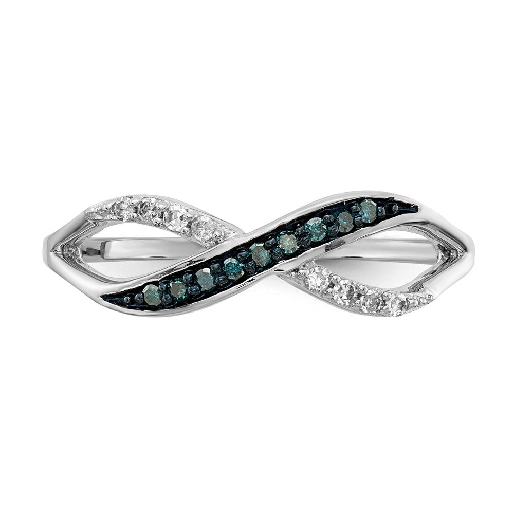 14k White Gold w/ Blue and White Diamond Crisscross Ring
