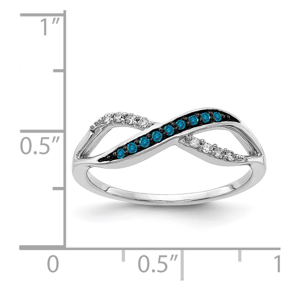 14k White Gold w/ Blue and White Diamond Crisscross Ring