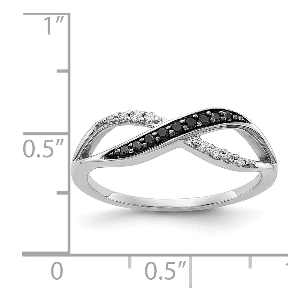 14k White Gold w/ Black and White Diamond Crisscross Ring