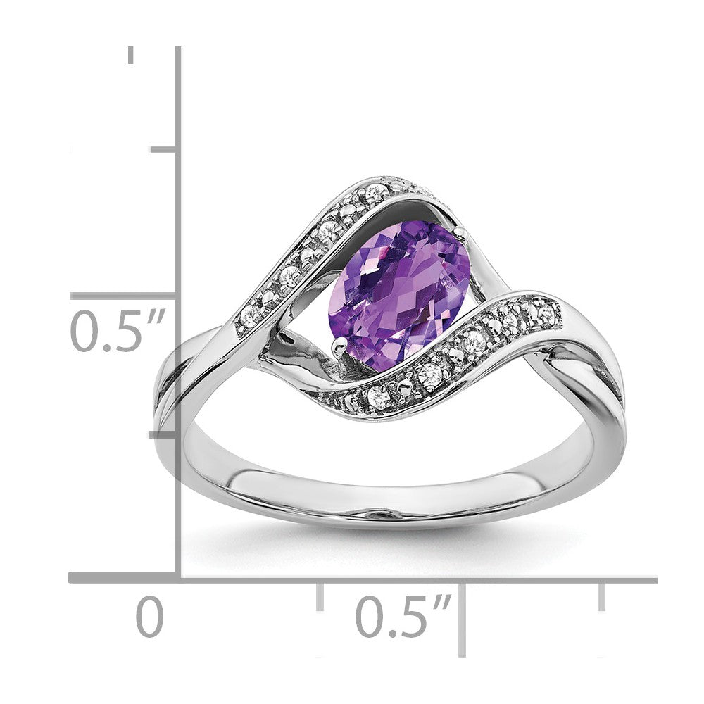 14k White Gold Oval Amethyst and Diamond Ring