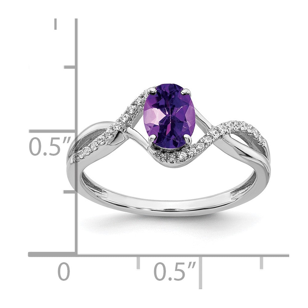 14k White Gold Oval Amethyst and Diamond Twist Ring