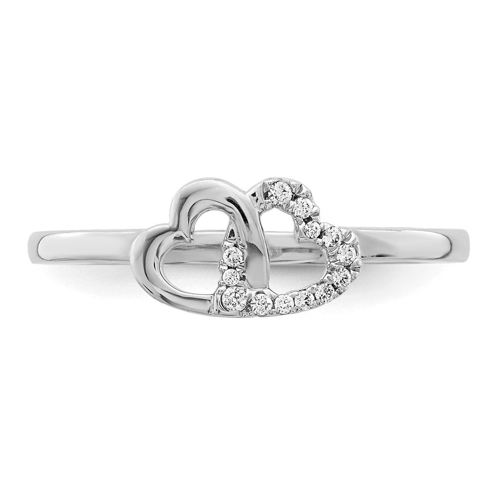 14k White Gold Diamond Double Heart Ring