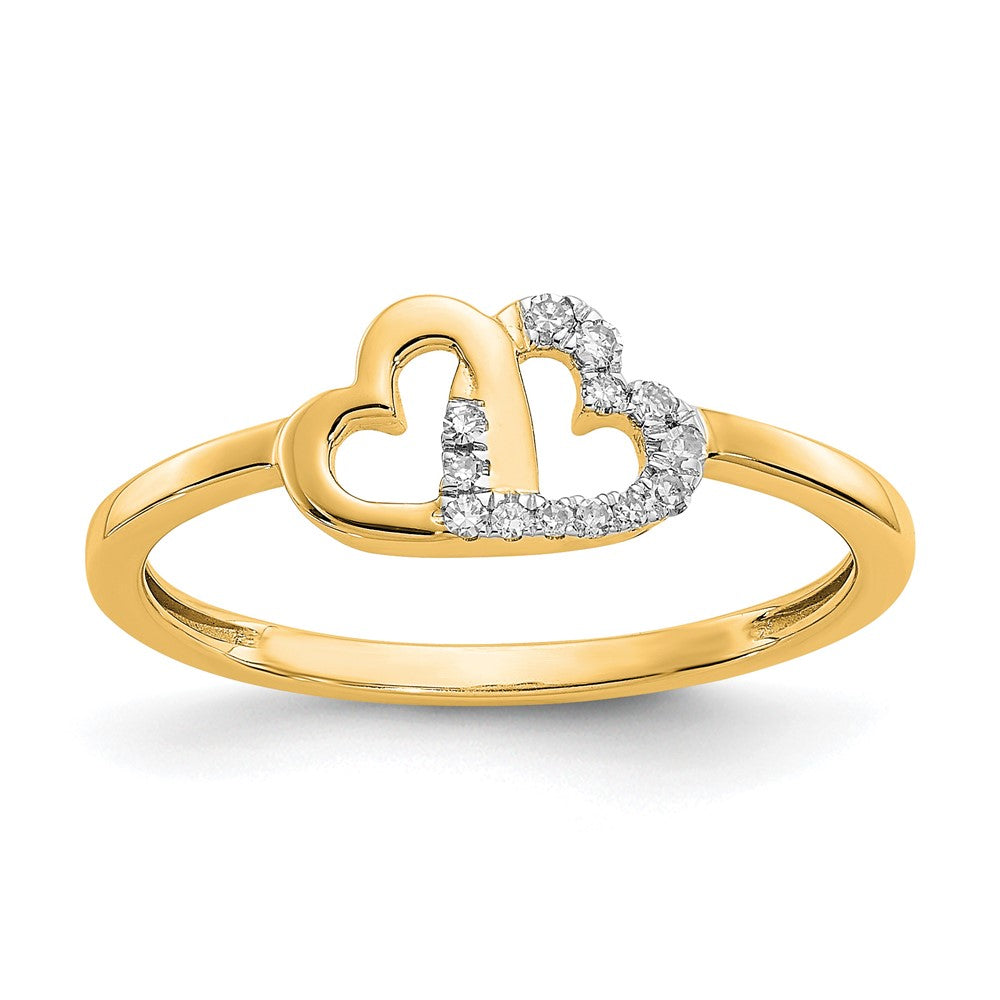 14k Diamond Double Heart Ring