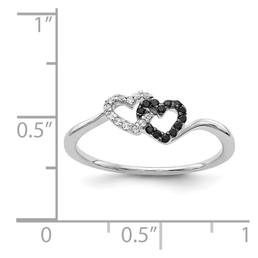 14k White Gold Black and White Diamond Double Heart Ring