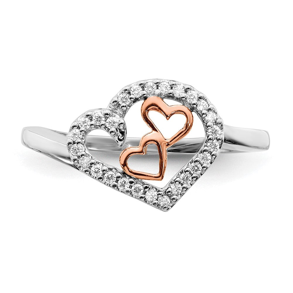 14k White Gold and Rose Gold Diamond Heart Ring