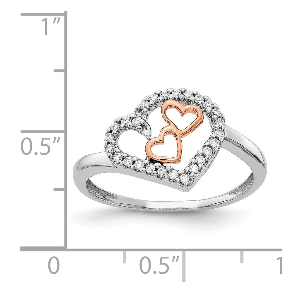 14k White Gold and Rose Gold Diamond Heart Ring