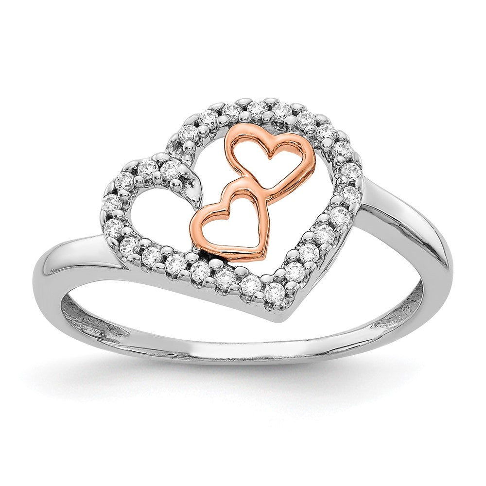 14k White Gold and Rose Gold Diamond Heart Ring