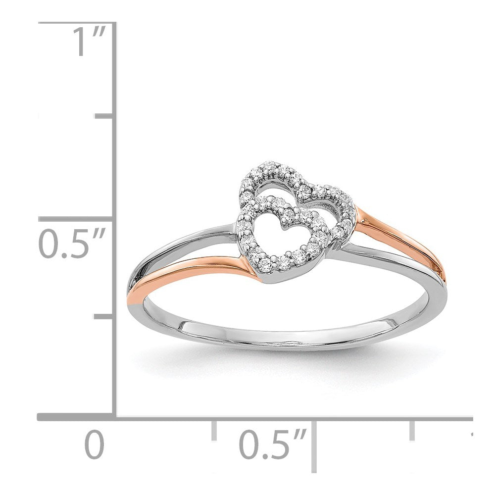14k White and Rose Gold Diamond Polished Double Heart Ring