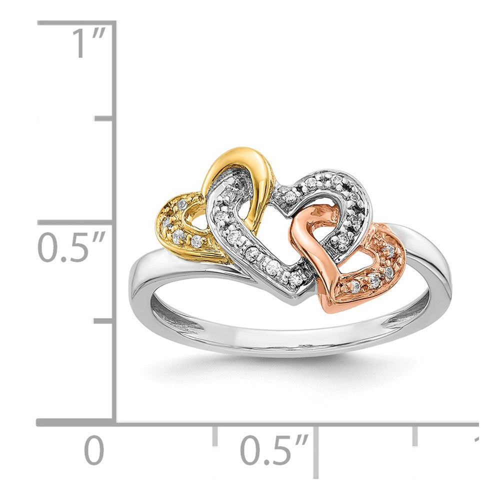 14k Tri-color Diamond Triple Heart Ring
