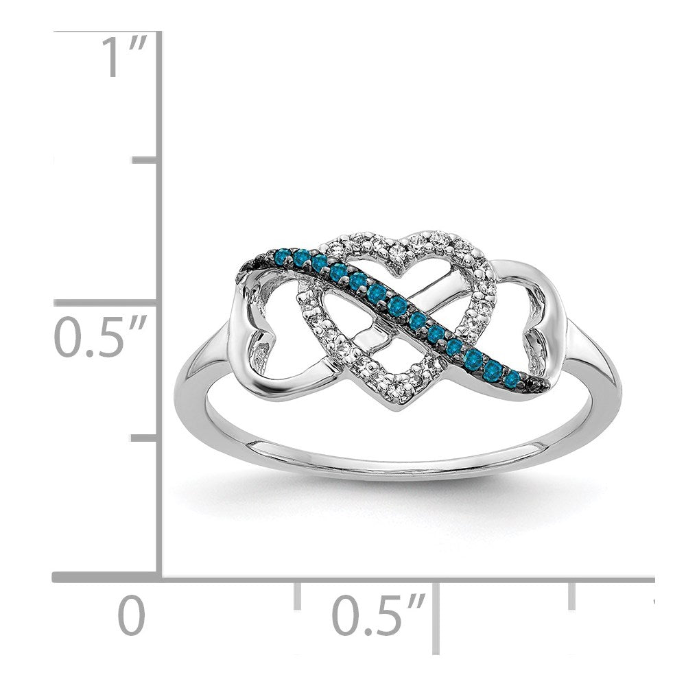 14k White Gold Blue and White Diamond Infinity and Heart Ring
