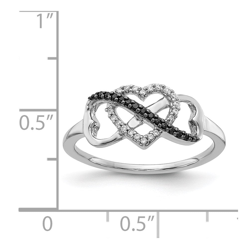 14k White Gold Black and White Diamond Infinity and Heart Ring