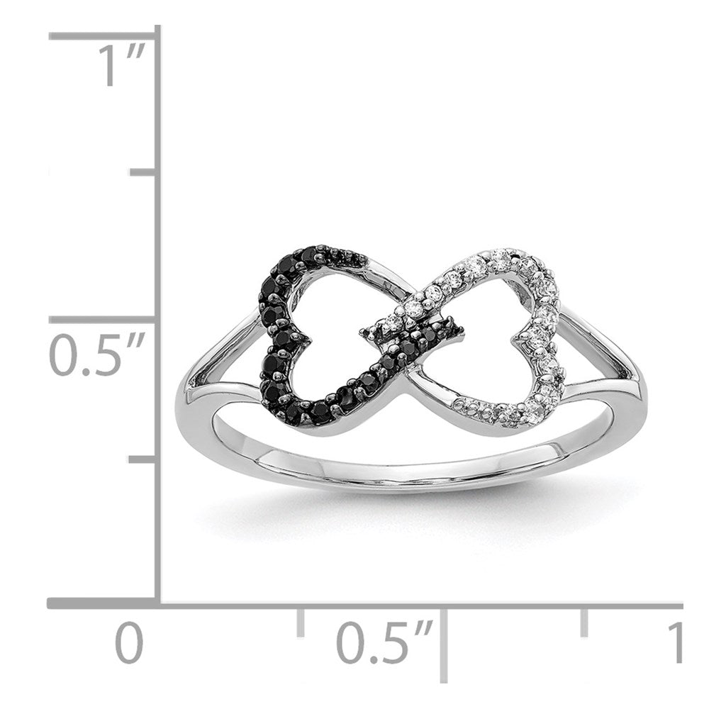14k White Gold Black and White Diamond Infinity Heart Ring