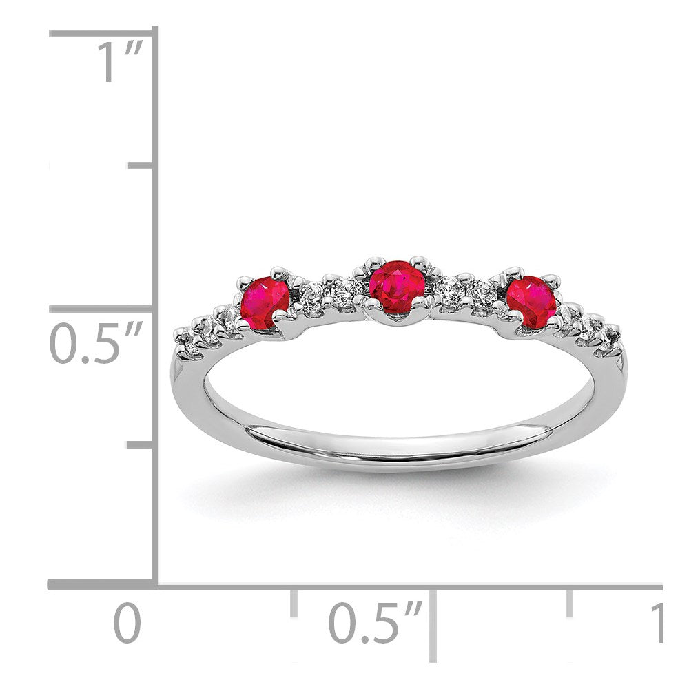 14k White Gold Diamond and Ruby 3-Stone Ring