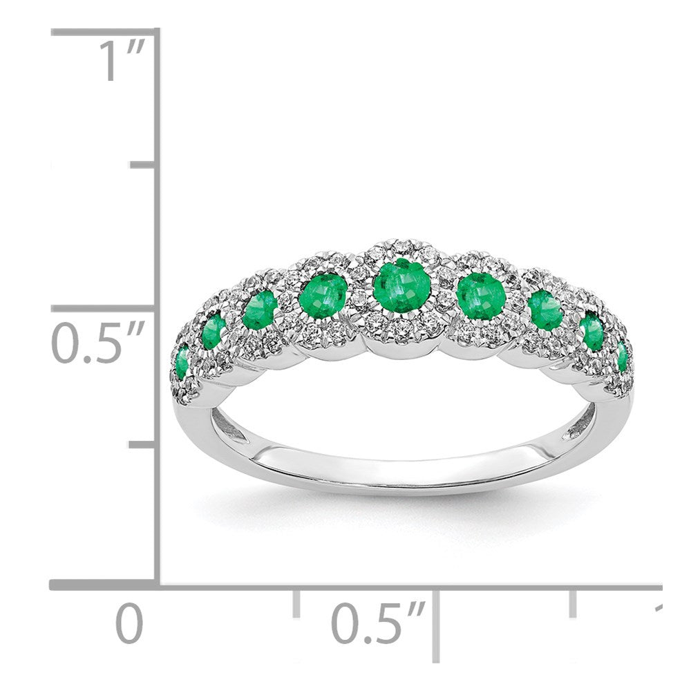 14k White Gold Diamond and Emerald Polished Ring