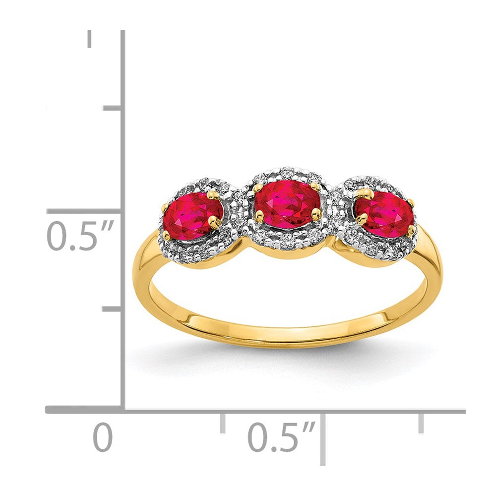 14k Composite Ruby and Diamond 3-Stone Ring