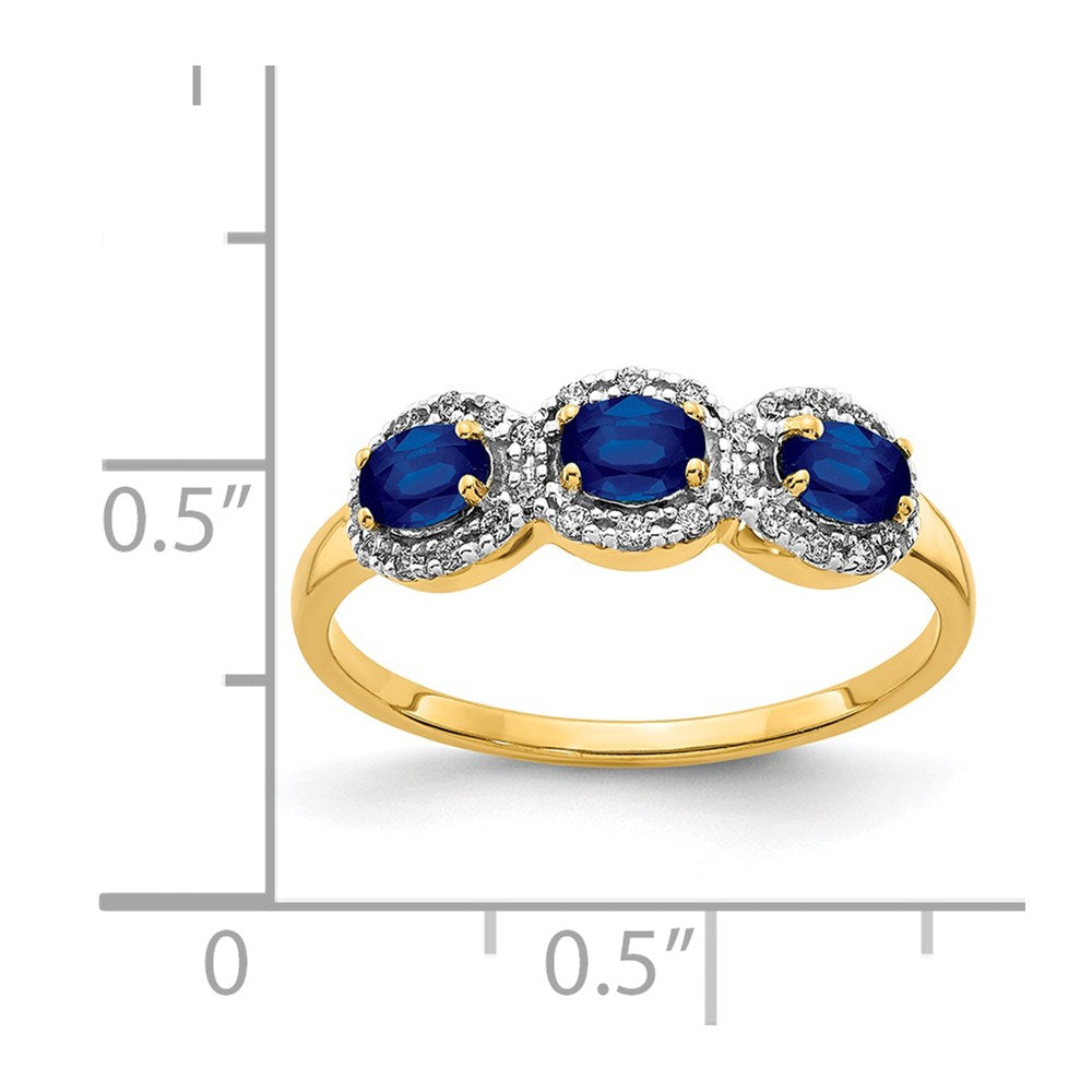 14k Sapphire and Diamond 3-Stone Ring