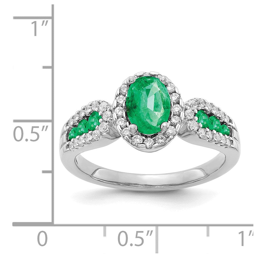 14k White Gold Diamond and Oval Emerald Ring