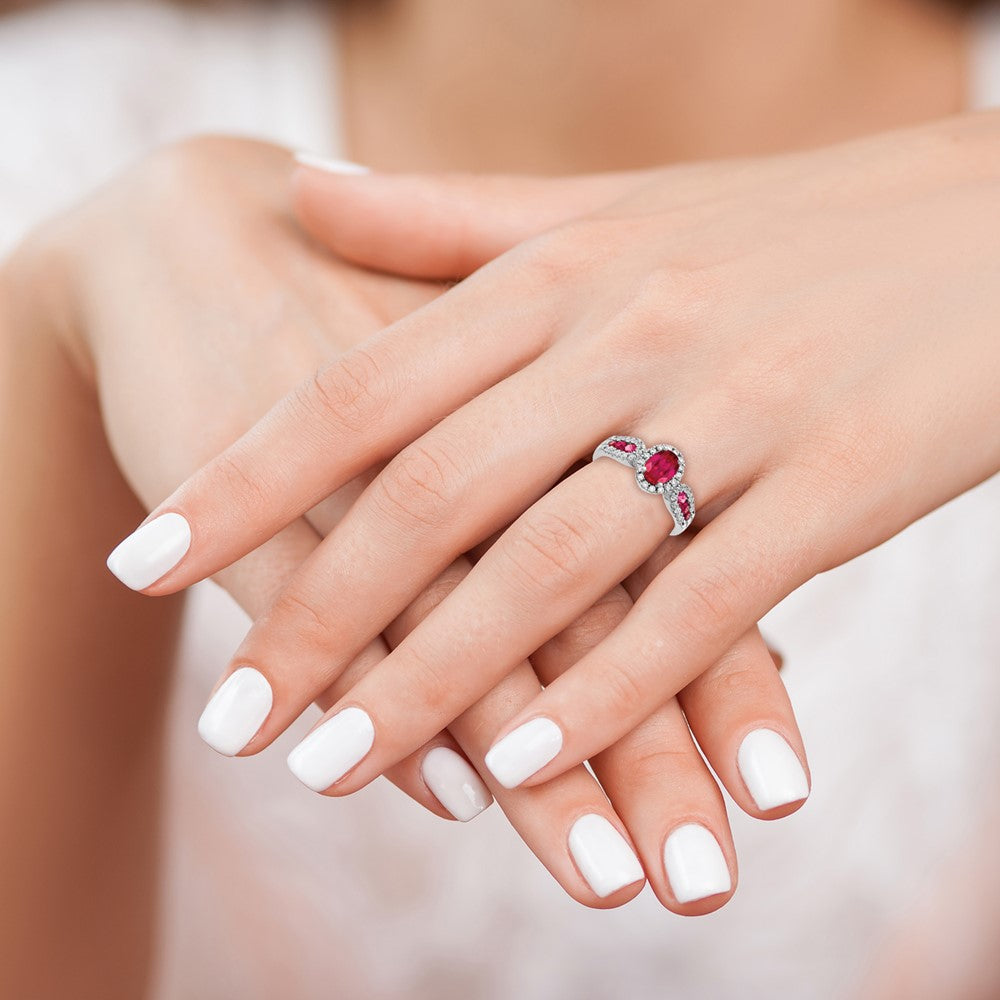14k White Gold Diamond and Oval Ruby Ring