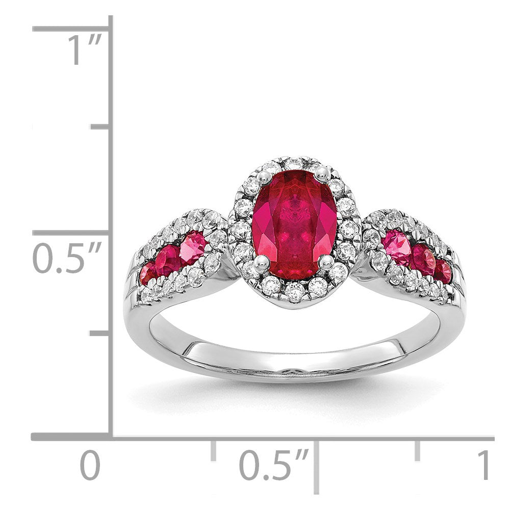 14k White Gold Diamond and Oval Ruby Ring