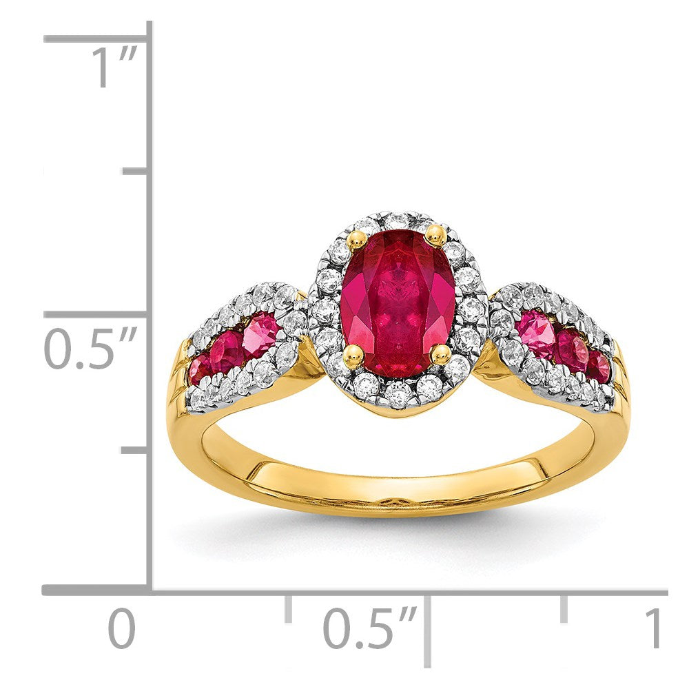 14k Diamond and Oval Ruby Ring