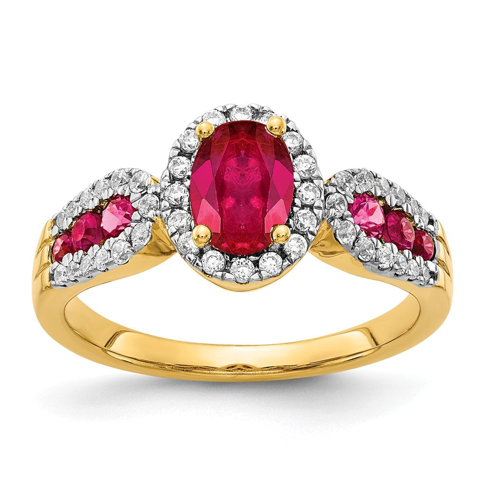 14k Diamond and Oval Ruby Ring