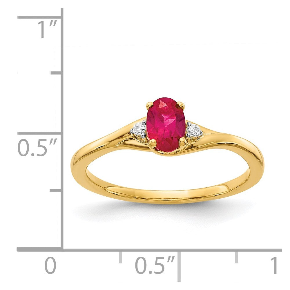 14k Diamond and Oval Ruby Ring
