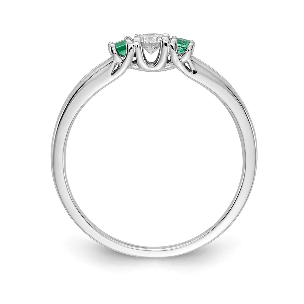 14k White Gold Diamond and Emerald 3-stone Ring
