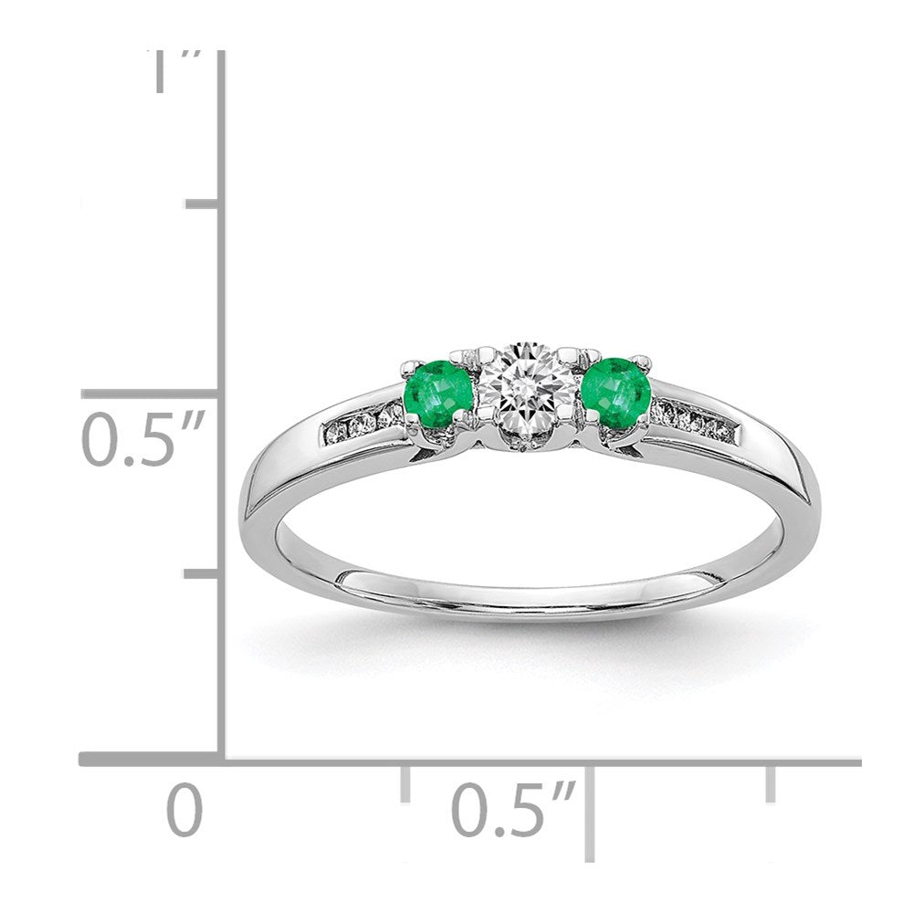 14k White Gold Diamond and Emerald 3-stone Ring