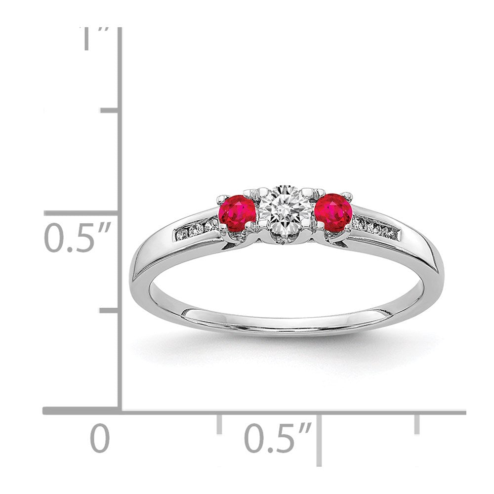 14k White Gold Diamond and Ruby 3-stone Ring
