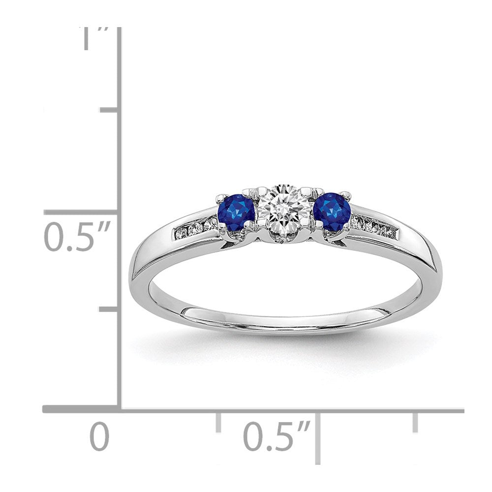 14k White Gold Diamond and Sapphire 3-stone Ring
