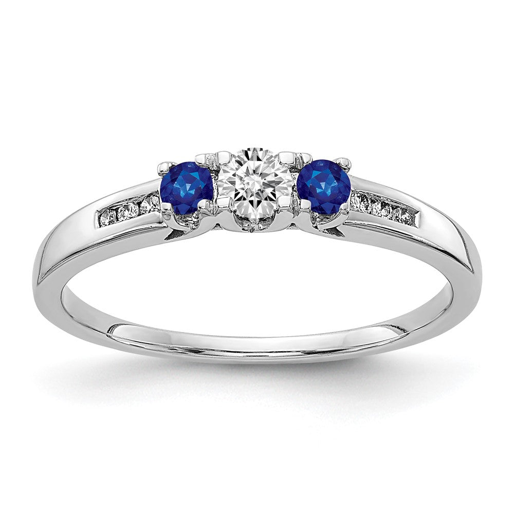 14k White Gold Diamond and Sapphire 3-stone Ring