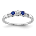 14k White Gold Diamond and Sapphire 3-stone Ring