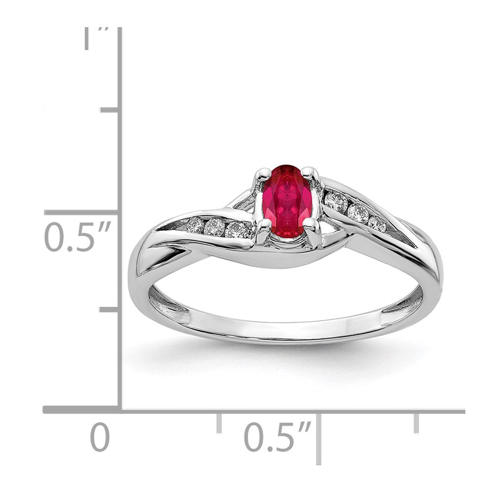 14k White Gold Oval Composite Ruby and Diamond Ring