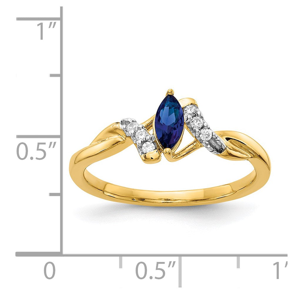 14k Diamond and Marquise Sapphire Ring