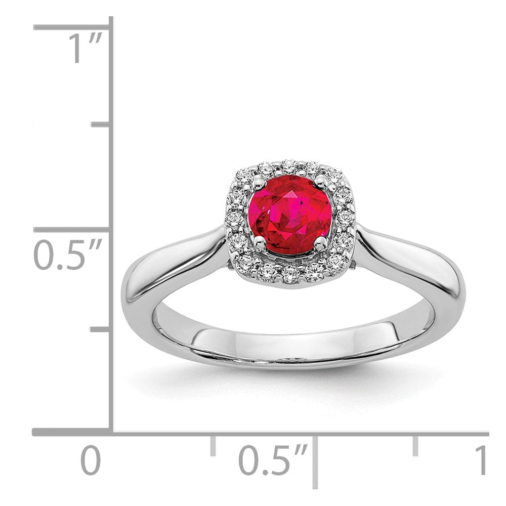 14k White Gold Diamond and Ruby Halo Ring