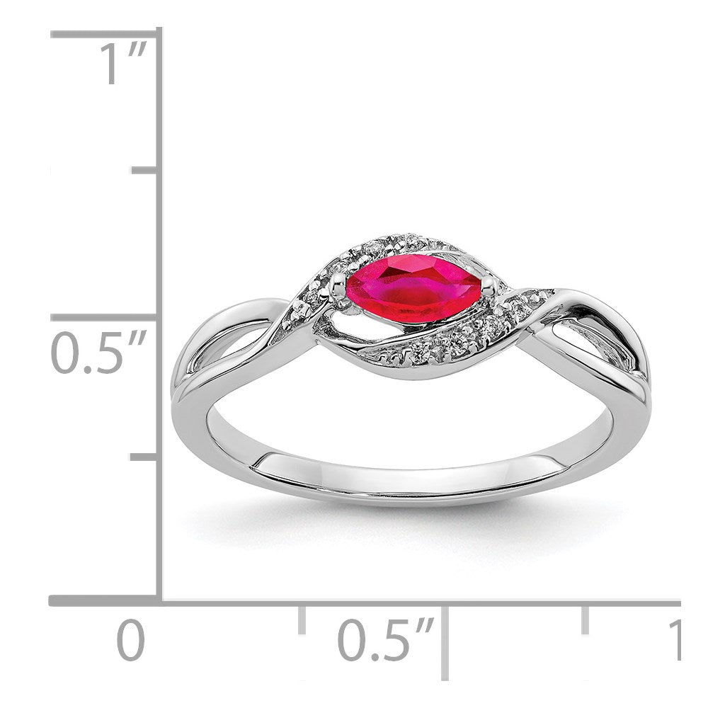 14k White Gold Diamond and Marquise Ruby Ring