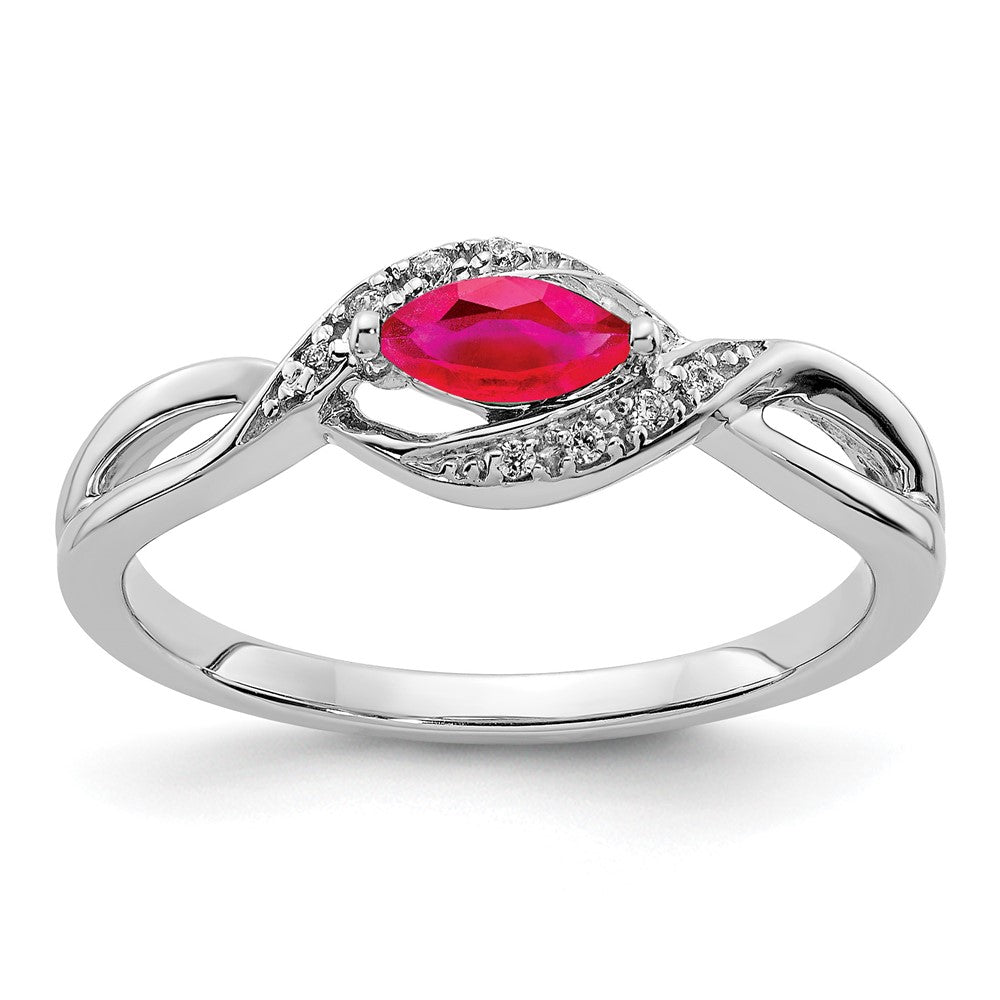14k White Gold Diamond and Marquise Ruby Ring