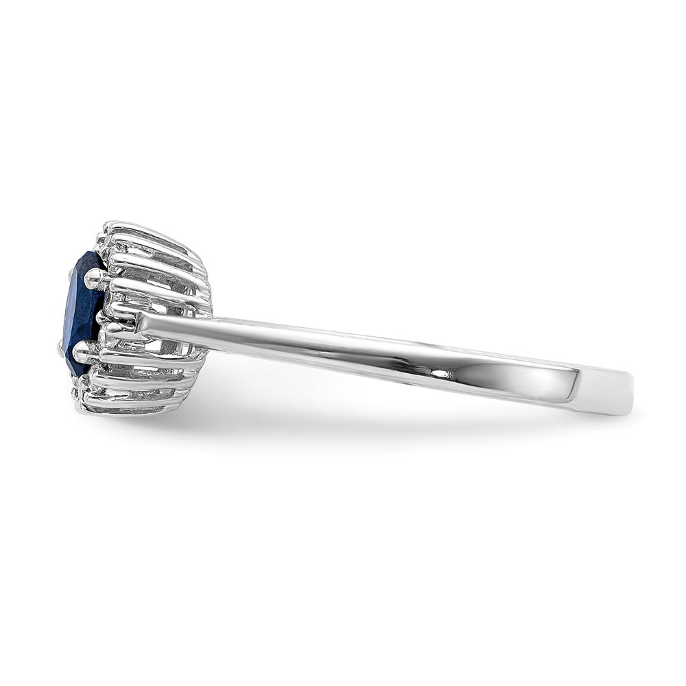 14k White Gold Diamond and Oval Sapphire Halo Ring