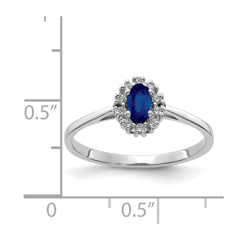 14k White Gold Diamond and Oval Sapphire Halo Ring