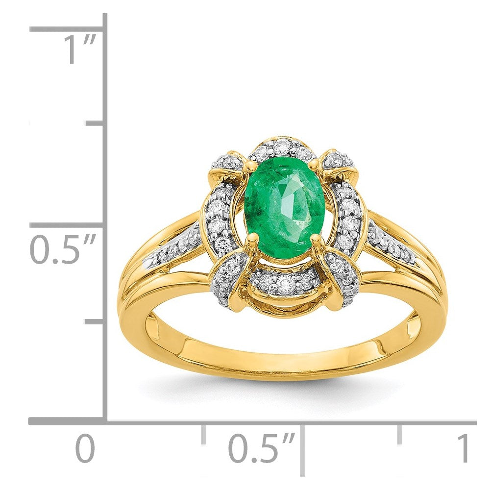 14k Diamond and Oval Emerald Ring