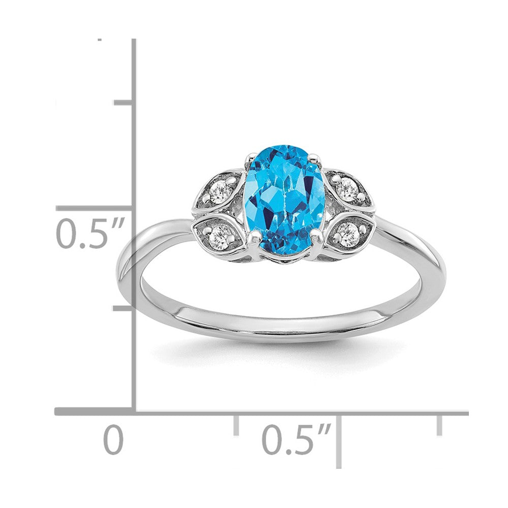 14k White Gold Blue Topaz and Diamond Ring