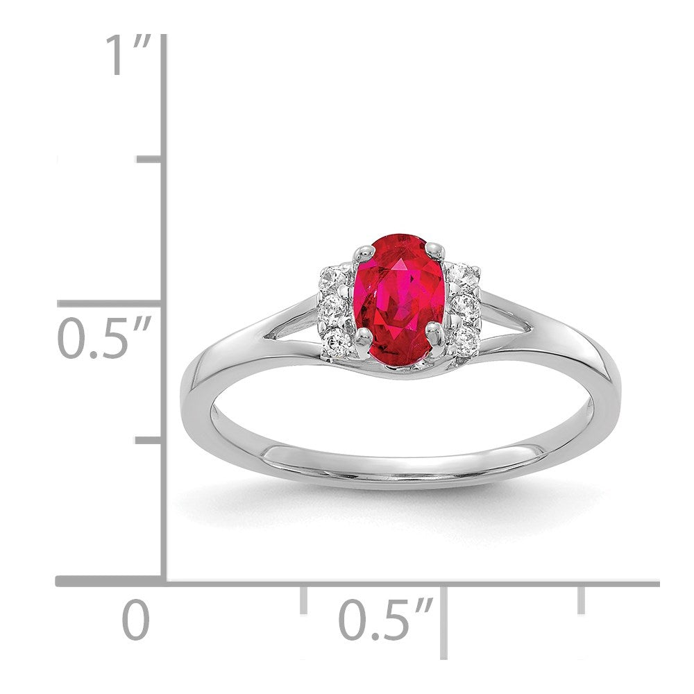 14k White Gold Diamond and Oval Ruby Ring