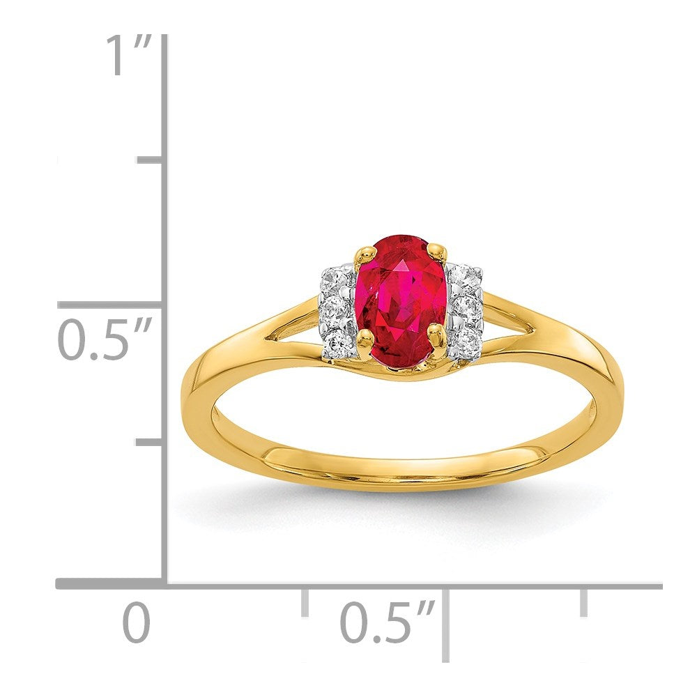 14k Diamond and Oval Ruby Ring