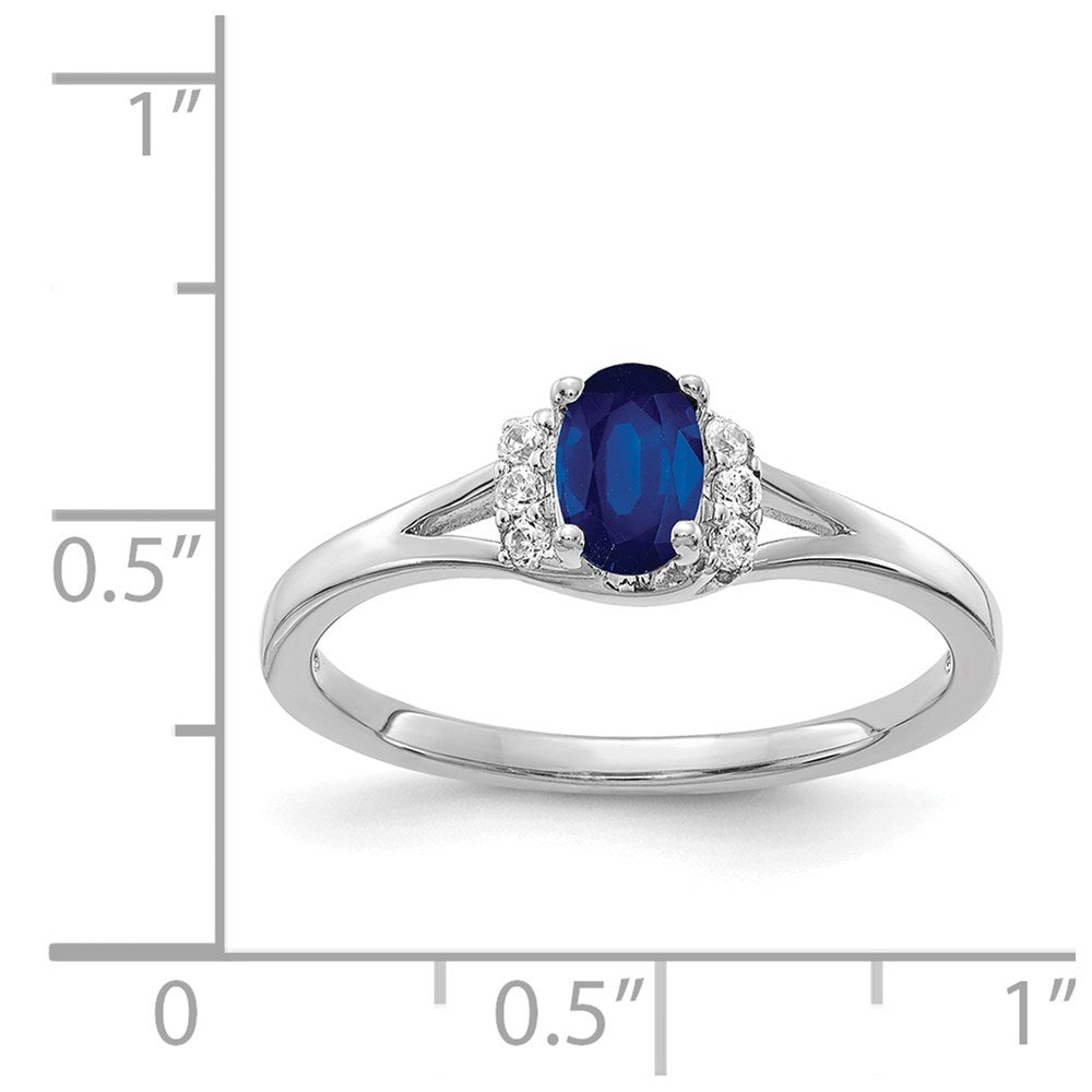 14k White Gold Diamond and Oval Sapphire Ring